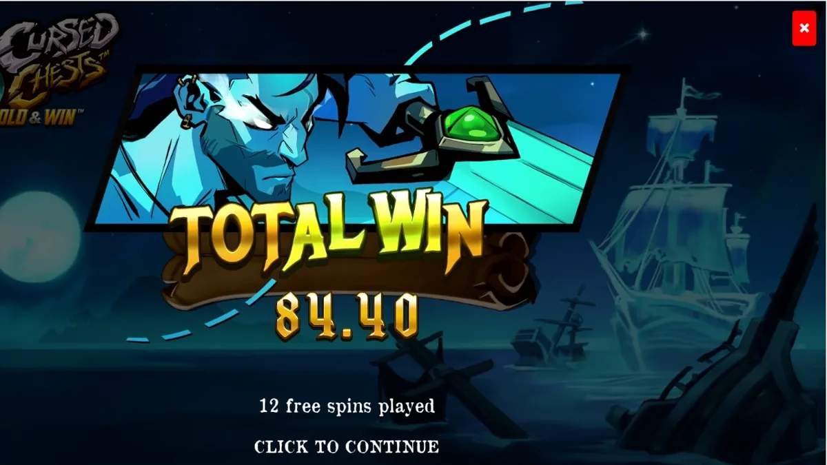 Mobile screen na nagpapakita ng 3 Cursed Chests: Hold & Win slot gameplay